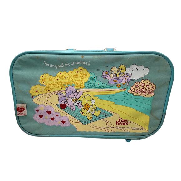 Vintage 1986 Care Bears Blue Suitcase Setting Sail For Grandmas Bright Heart - Picture 1 of 16